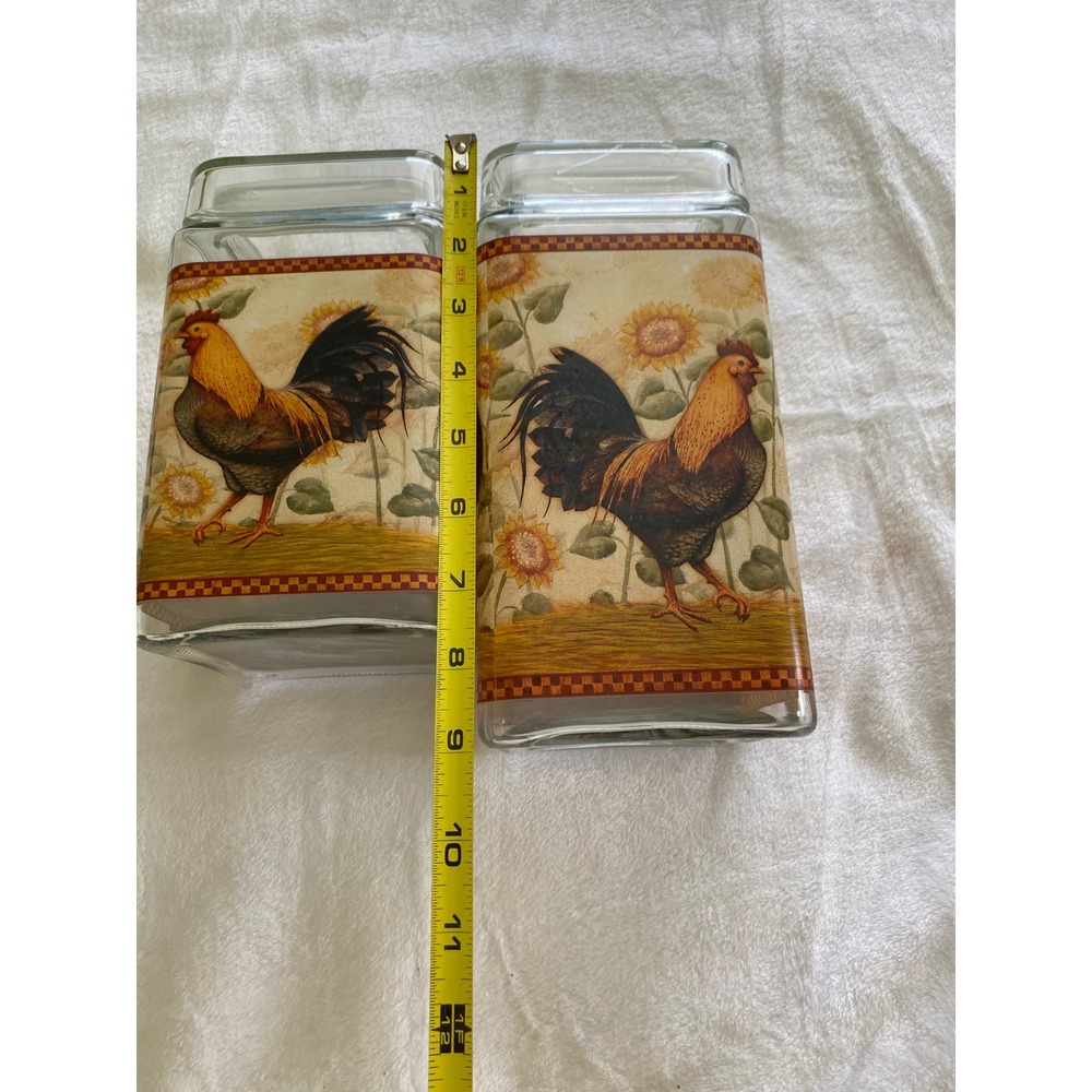 Vintage Rooster Glass Canister Set Unisex OS Multicolor Farmhouse Kitchen Decor